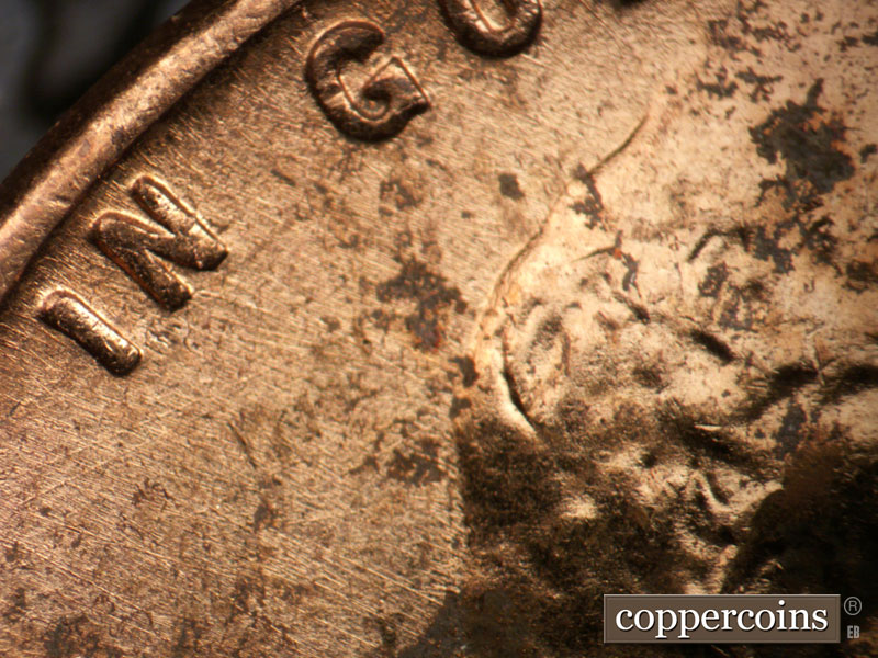 Die-stage B marker on 1954D•1MM•044 (1954 Repunched Mint Mark).
