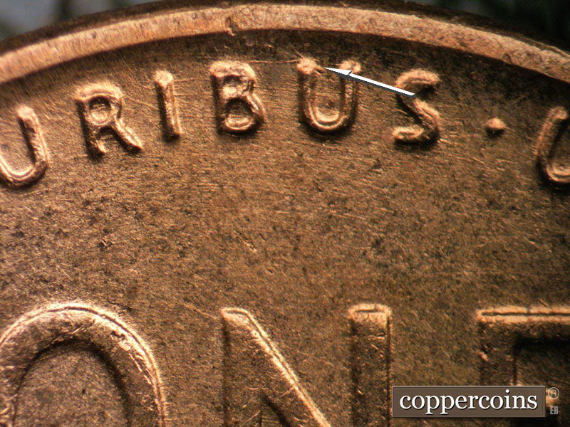Die-stage B marker on 1954D•1MM•044 (1954 Repunched Mint Mark).
