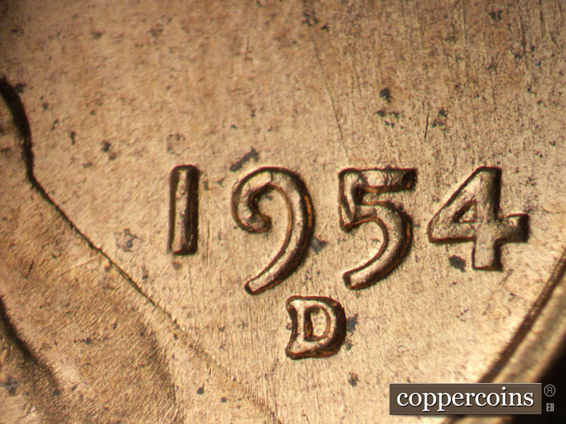 Die-stage B marker on 1954D•1MM•045 (1954 Repunched Mint Mark).
