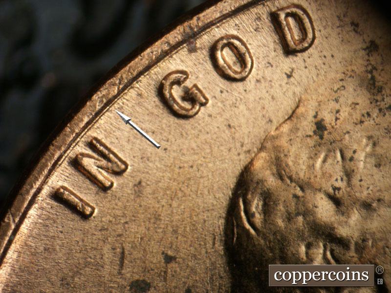 Die-stage B marker on 1954D•1MM•045 (1954 Repunched Mint Mark).