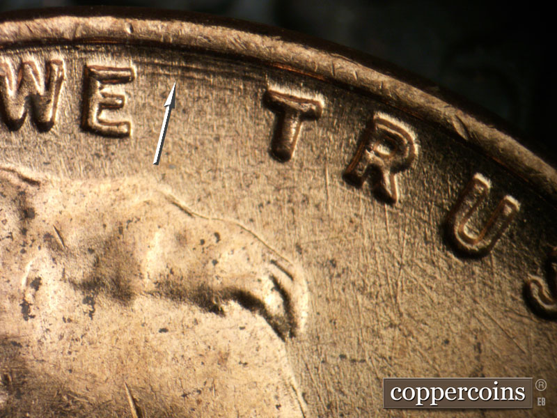 Die-stage B marker on 1954D•1MM•045 (1954 Repunched Mint Mark).