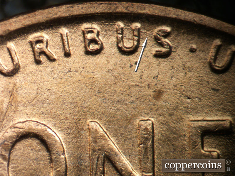 Die-stage B marker on 1954D•1MM•045 (1954 Repunched Mint Mark).