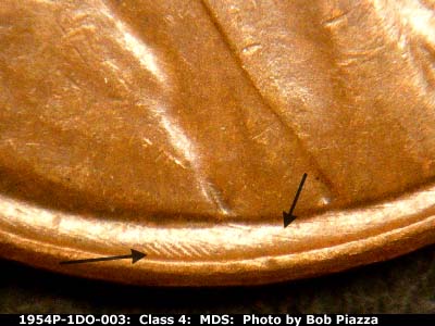 Die-stage B marker on 1954P•1DO•003 (1954 Doubled Die Obverse).