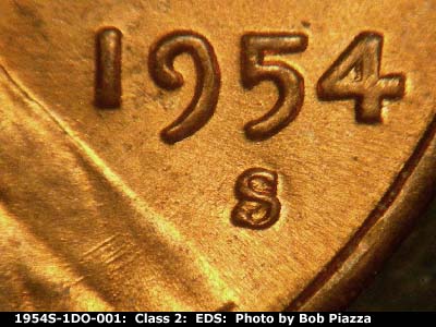 Die-stage A marker on 1954S•1DO•001 (1954 Doubled Die Obverse).