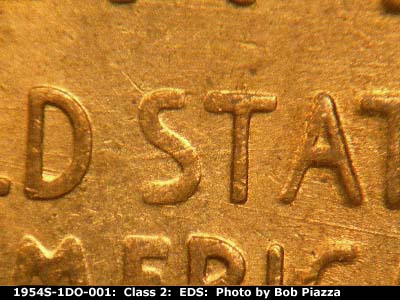 Die-stage A marker on 1954S•1DO•001 (1954 Doubled Die Obverse).