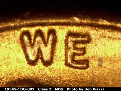 Die-stage B marker on 1954S•1DO•001 (1954 Doubled Die Obverse).