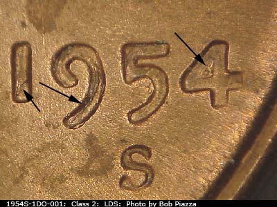 Die-stage C marker on 1954S•1DO•001 (1954 Doubled Die Obverse).
