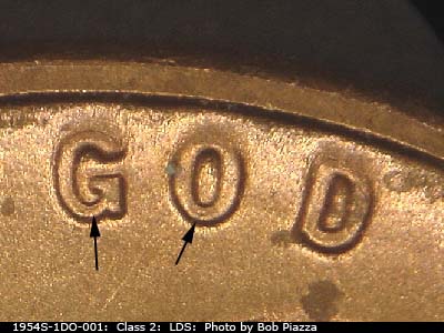 Die-stage C marker on 1954S•1DO•001 (1954 Doubled Die Obverse).