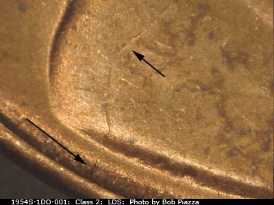 Die-stage C marker on 1954S•1DO•001 (1954 Doubled Die Obverse).