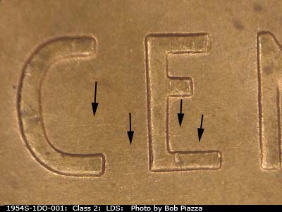 Die-stage C marker on 1954S•1DO•001 (1954 Doubled Die Obverse).