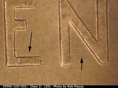 Die-stage C marker on 1954S•1DO•001 (1954 Doubled Die Obverse).