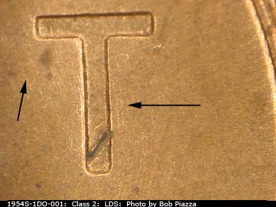 Die-stage C marker on 1954S•1DO•001 (1954 Doubled Die Obverse).