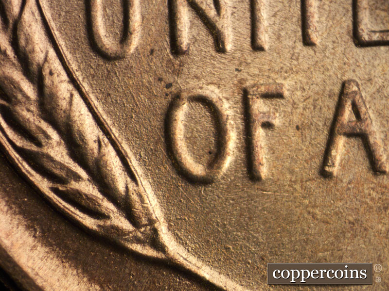 Die-stage B marker on 1954S•1DO•003 (1954 Doubled Die Obverse).