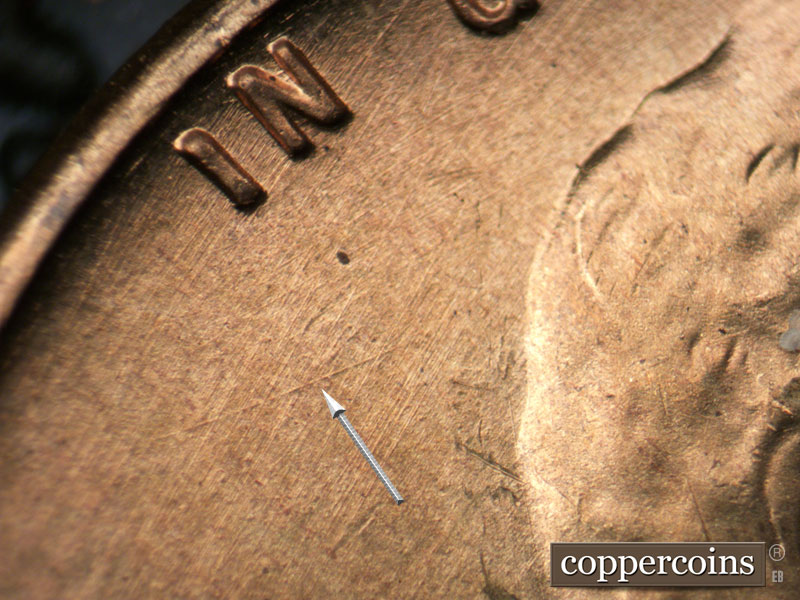 Die-stage B marker on 1954S•1DO•005 (1954 Doubled Die Obverse).