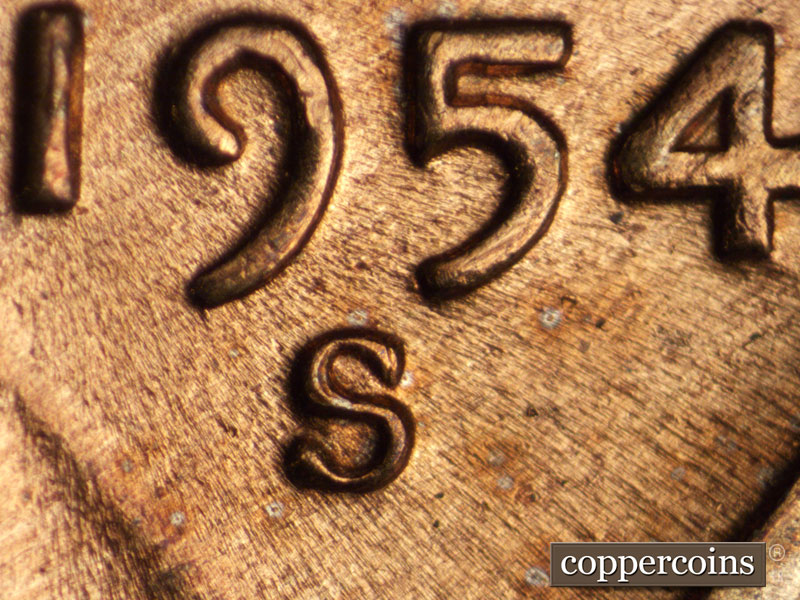 1954 Lincoln cent obverse, CopperCoins die 1954S•1MM•001.