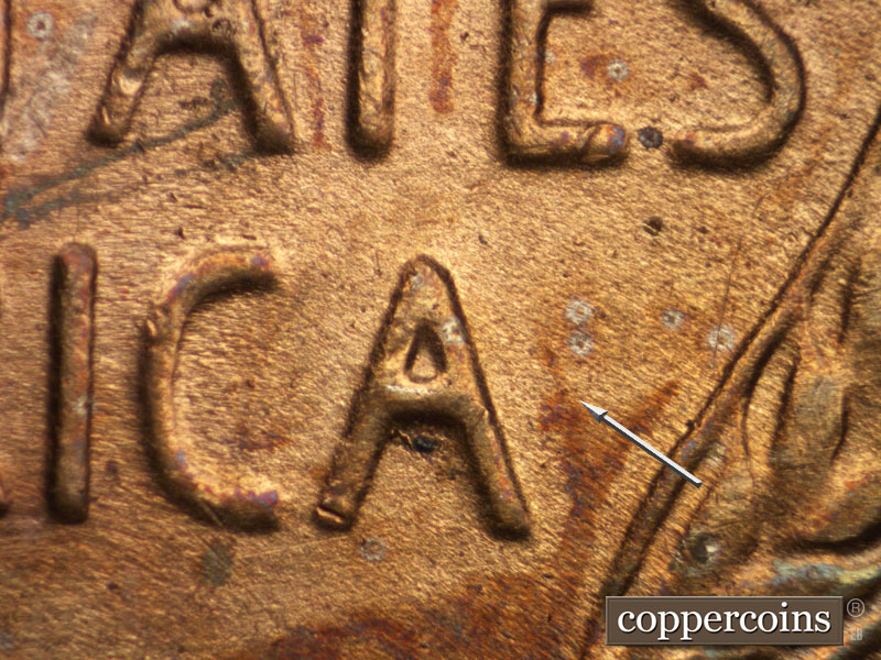 Die-stage B marker on 1954S•1MM•001 (1954 Repunched Mint Mark).