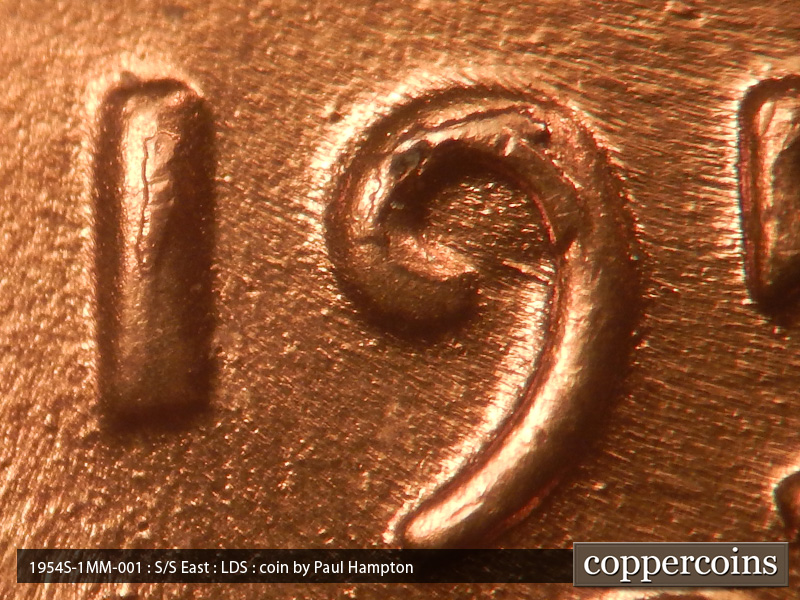 Die-stage C marker on 1954S•1MM•001 (1954 Repunched Mint Mark).