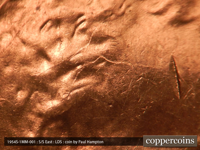 Die-stage C marker on 1954S•1MM•001 (1954 Repunched Mint Mark).