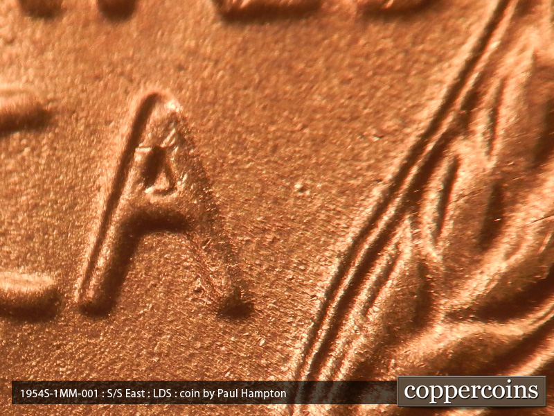 Die-stage C marker on 1954S•1MM•001 (1954 Repunched Mint Mark).