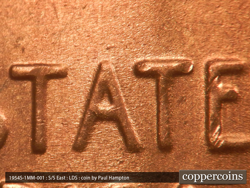 Die-stage C marker on 1954S•1MM•001 (1954 Repunched Mint Mark).
