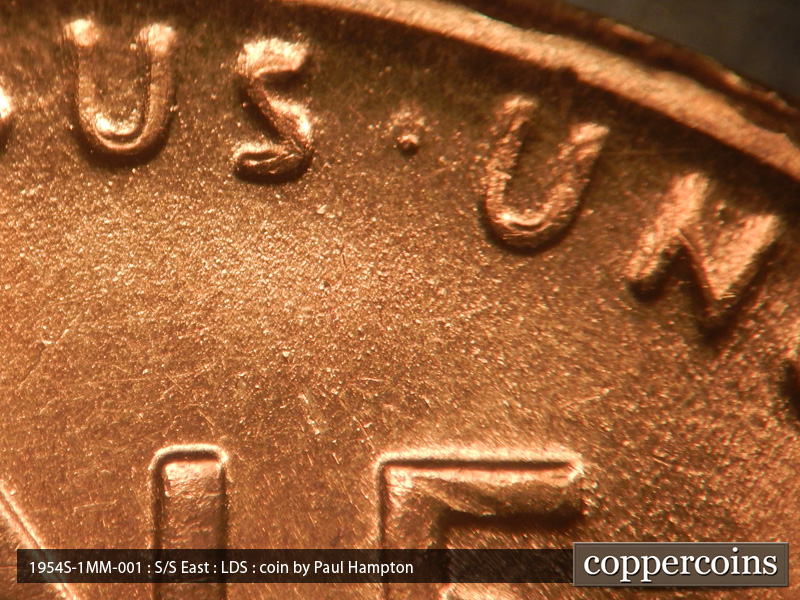 Die-stage C marker on 1954S•1MM•001 (1954 Repunched Mint Mark).