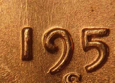 Die-stage B marker on 1954S•1MM•002 (1954 Repunched Mint Mark).