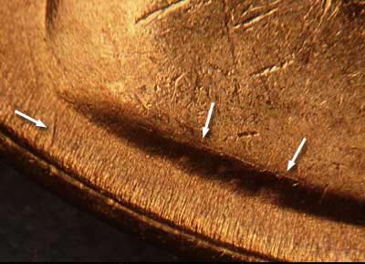 Die-stage B marker on 1954S•1MM•002 (1954 Repunched Mint Mark).