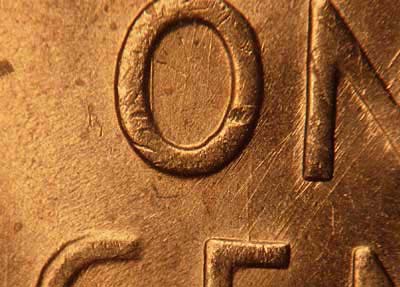 Die-stage B marker on 1954S•1MM•002 (1954 Repunched Mint Mark).