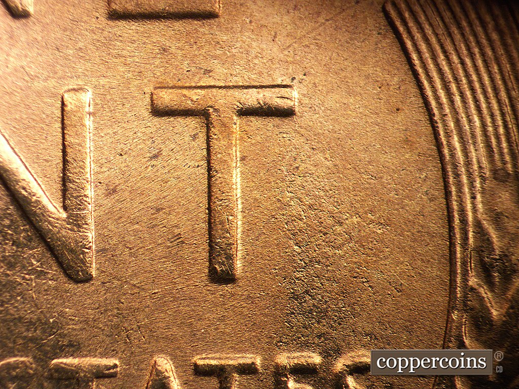 Die-stage D marker on 1954S•1MM•002 showing No die crack down T of Cent, Reverse die changed.