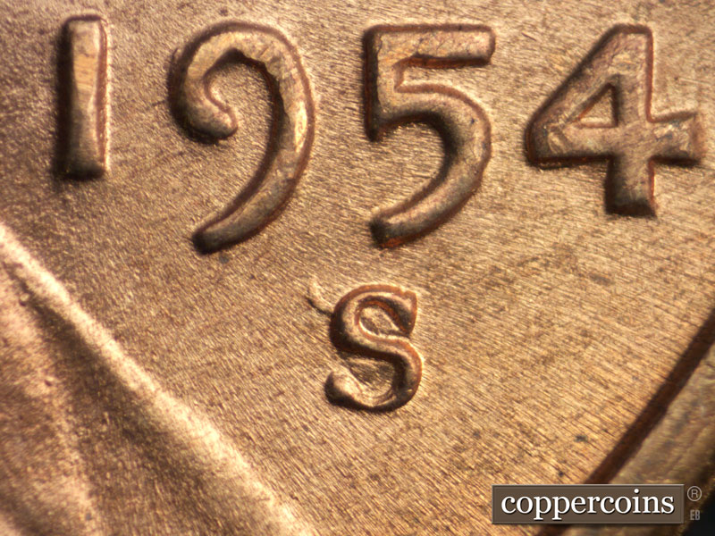 1954 Lincoln cent obverse, CopperCoins die 1954S•1MM•003.
