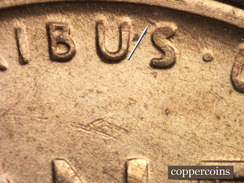 Die-stage B marker on 1954S•1MM•003 (1954 Repunched Mint Mark).