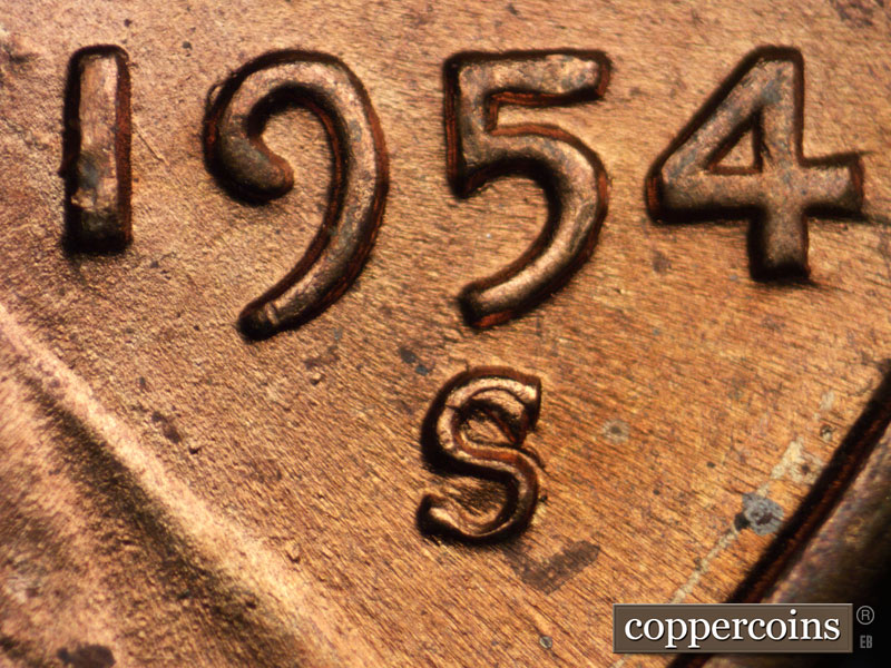 1954 Lincoln cent obverse, CopperCoins die 1954S•1MM•004.