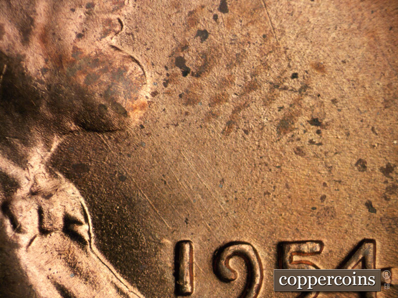 Die-stage B marker on 1954S•1MM•004 (1954 Repunched Mint Mark).