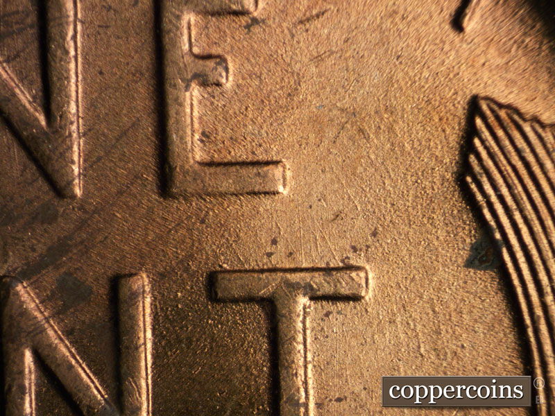 Die-stage B marker on 1954S•1MM•004 (1954 Repunched Mint Mark).