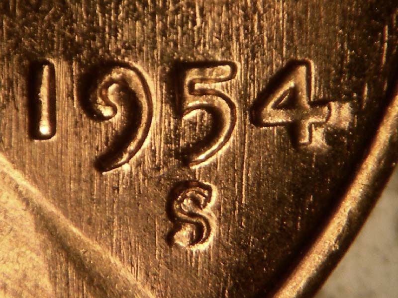 Die-stage C marker on 1954S•1MM•004 (1954 Repunched Mint Mark).