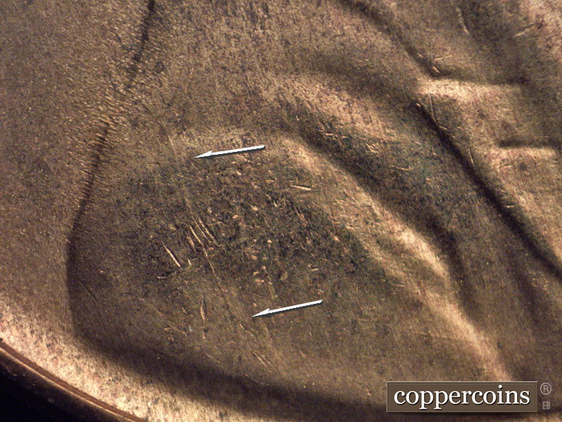 Die-stage B marker on 1954S•1MM•005 (1954 Repunched Mint Mark).
