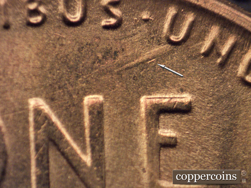Die-stage B marker on 1954S•1MM•005 (1954 Repunched Mint Mark).