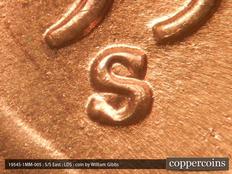 Die-stage C marker on 1954S•1MM•005 (1954 Repunched Mint Mark).