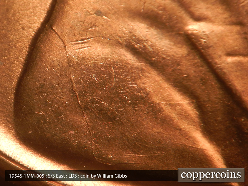 Die-stage C marker on 1954S•1MM•005 (1954 Repunched Mint Mark).