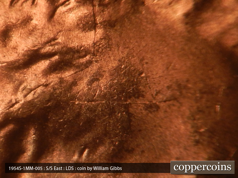 Die-stage C marker on 1954S•1MM•005 (1954 Repunched Mint Mark).