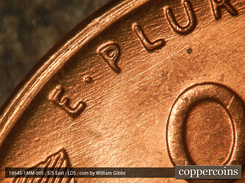 Die-stage C marker on 1954S•1MM•005 (1954 Repunched Mint Mark).