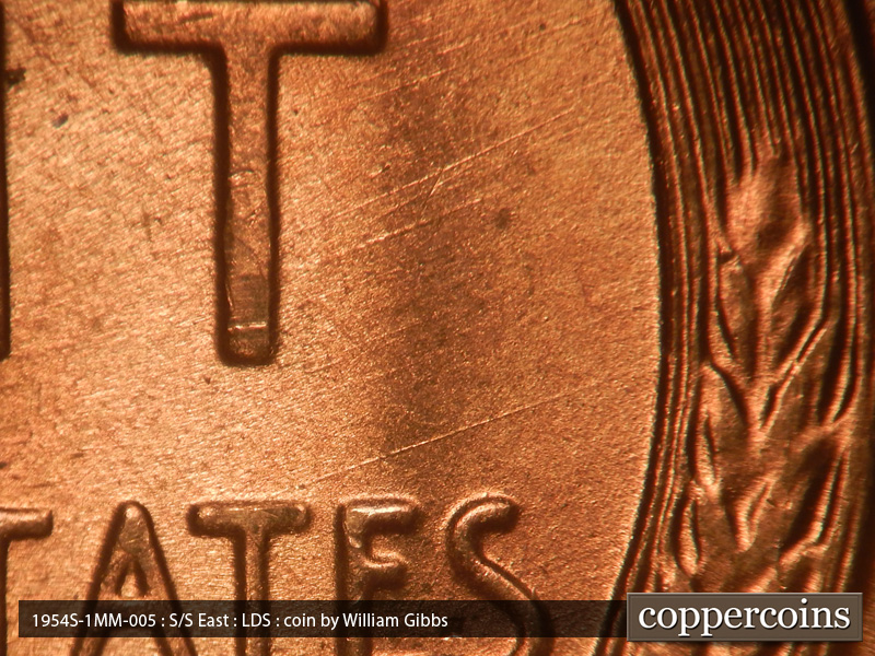 Die-stage C marker on 1954S•1MM•005 (1954 Repunched Mint Mark).