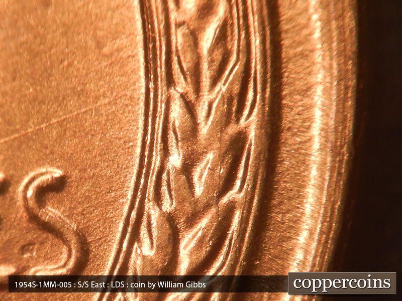 Die-stage C marker on 1954S•1MM•005 (1954 Repunched Mint Mark).
