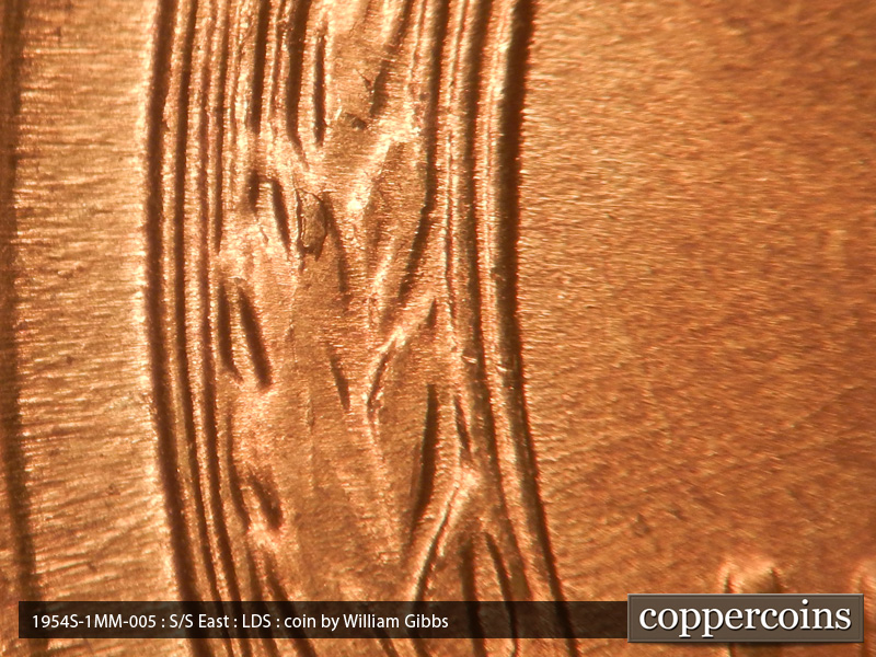 Die-stage C marker on 1954S•1MM•005 (1954 Repunched Mint Mark).