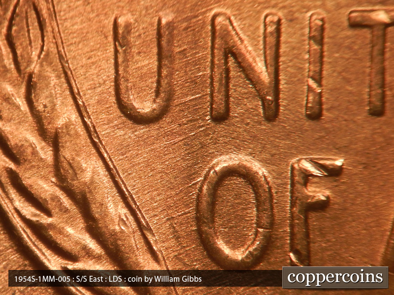 Die-stage C marker on 1954S•1MM•005 (1954 Repunched Mint Mark).