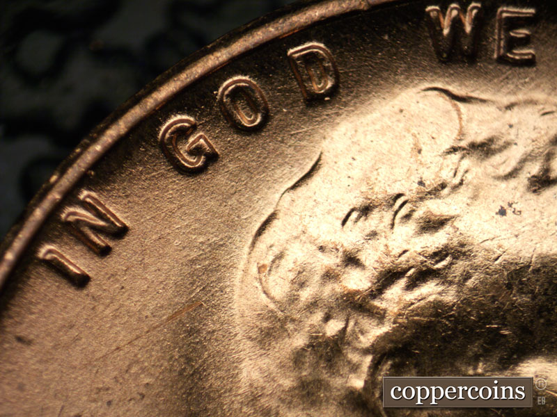 Die-stage B marker on 1954S•1MM•006 (1954 Repunched Mint Mark).