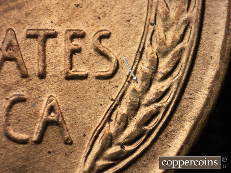 Die-stage B marker on 1954S•1MM•006 (1954 Repunched Mint Mark).