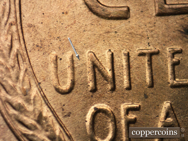 Die-stage B marker on 1954S•1MM•006 (1954 Repunched Mint Mark).