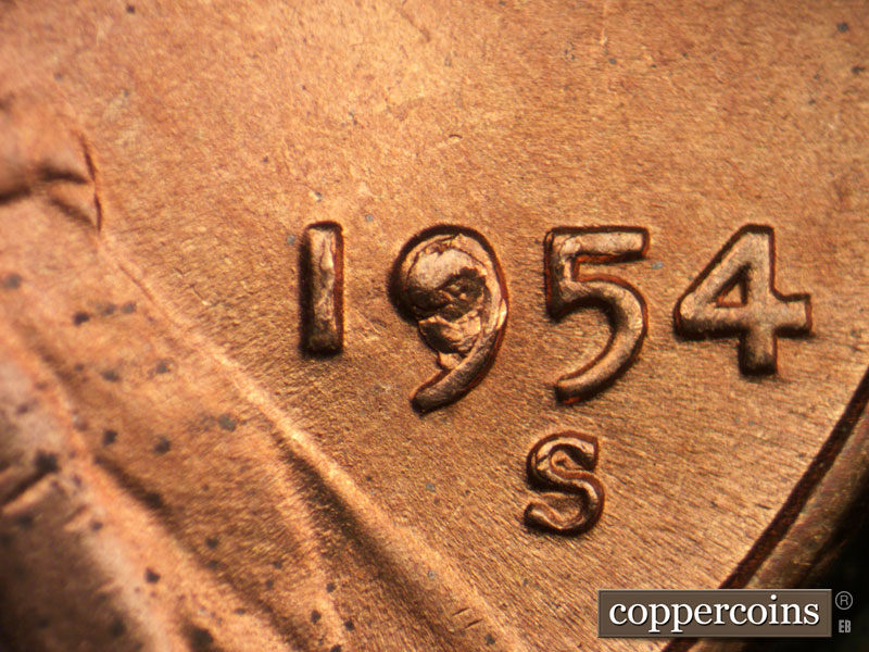 Die-stage C marker on 1954S•1MM•006 (1954 Repunched Mint Mark).