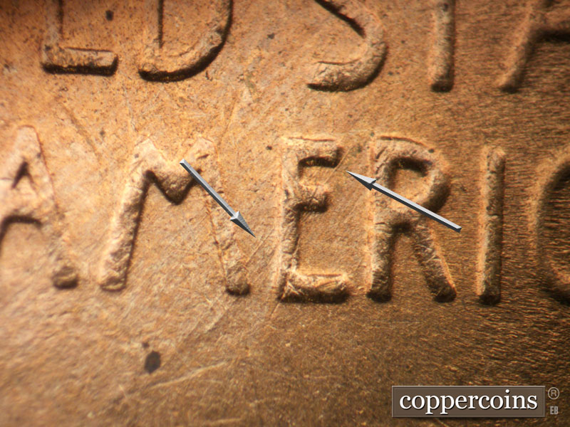Die-stage B marker on 1954S•1MM•008 (1954 Repunched Mint Mark).